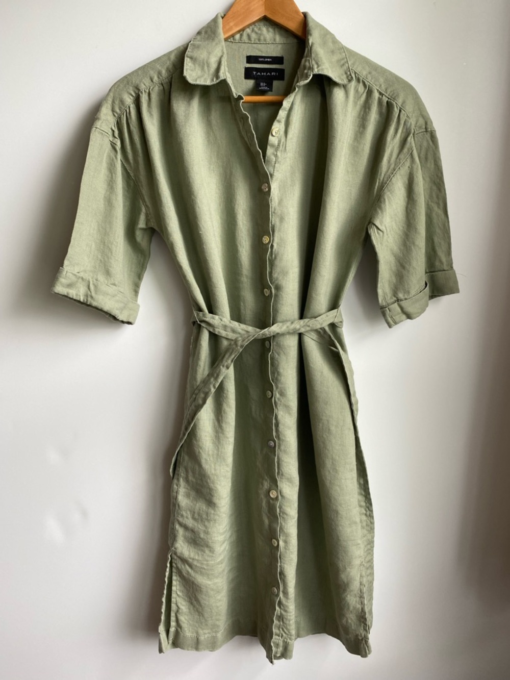 Tahari Sage Green Button-Front Shirt Dress